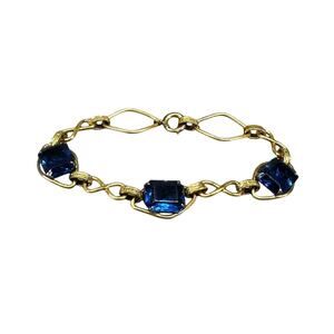 Vintage Open Back Bracelet with Blue Crystals- 12K Gold Filled